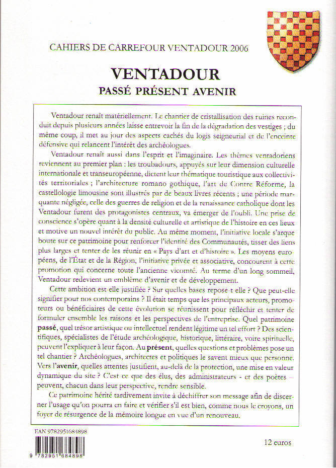 Livre Ventadour, Passé Présent Avenir 4ème page de couverture